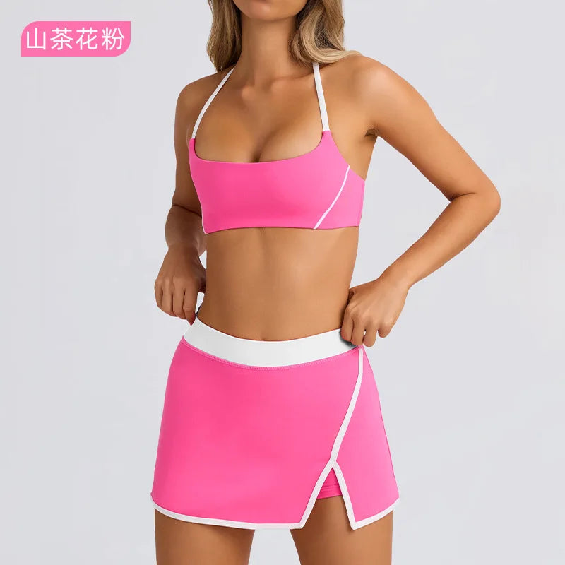 Tennis Skort Yoga Bra Top Shorts Tracksuit Women Sport Set Badminton Golf Wear 2024 Green Black Pink Fitness Gym Outfit Workout