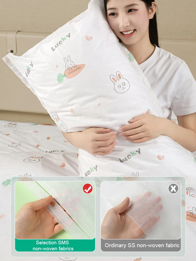 Disposable portable four-piece set bedding thickened sheets travel pillowcase set high-quality non-woven material