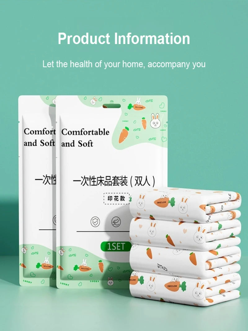 Disposable portable four-piece set bedding thickened sheets travel pillowcase set high-quality non-woven material