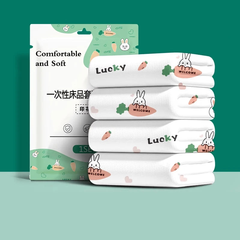 Disposable portable four-piece set bedding thickened sheets travel pillowcase set high-quality non-woven material